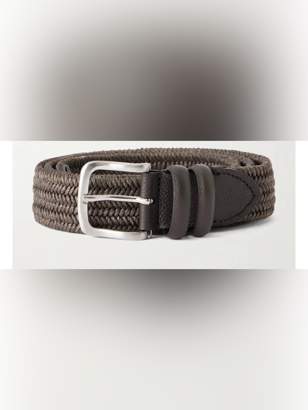 Mr Porter Men's Braided Elastic Belt in Dark Brown with Silver Buckle